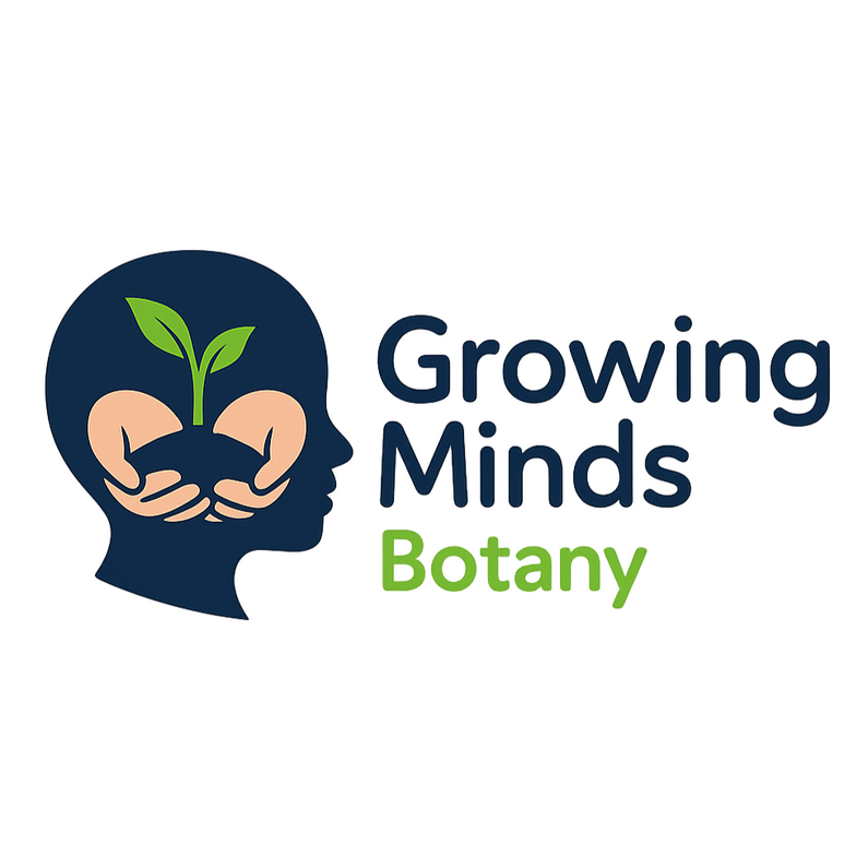 Growing Minds Botany Growing Minds Botany logo with plant sprouting between hands.